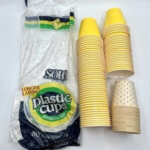Vintage 80s Solo Bathroom Refill Cups Retro Yellow 3.5 oz & Paper Dixie Cups